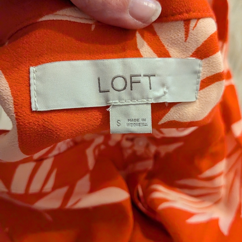 LOFT bright orange tank top with cream palm print size S - Picture 6 of 8
